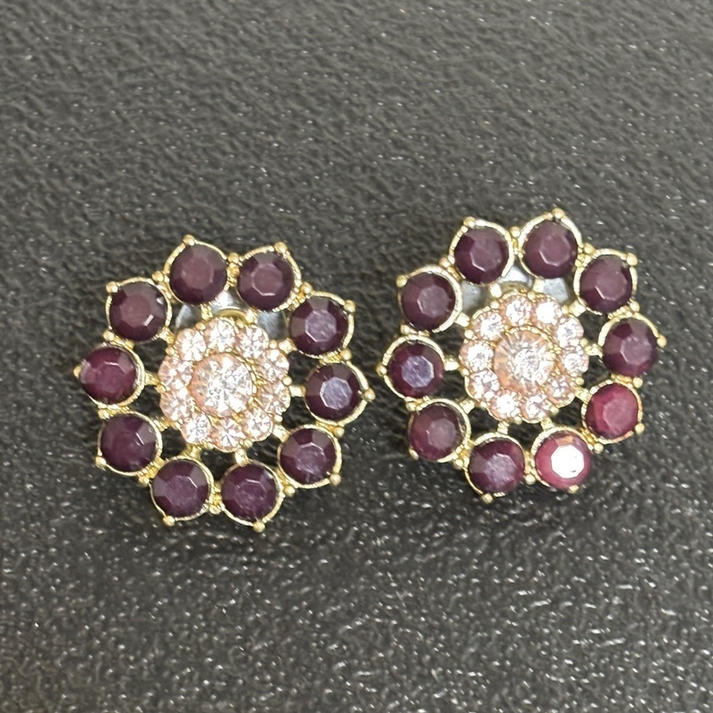 Golden Gold Tone Floral Bloom Rhinestone Stud Statement Earrings